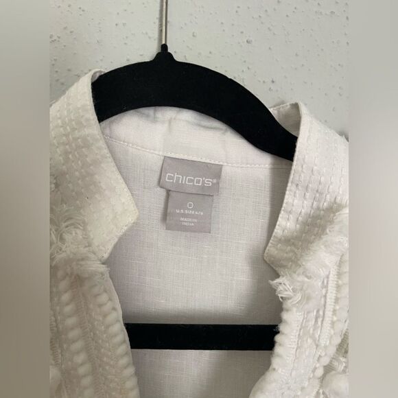 Chico’s White Linen-Blend Embellished Kurta Boho chic Size 0 US 4/6 - Picture 4 of 10